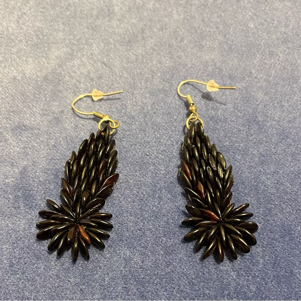 Woven Earrings Made from Dried Seeds, Black/Brown Tones - Pretty & Light Weight!